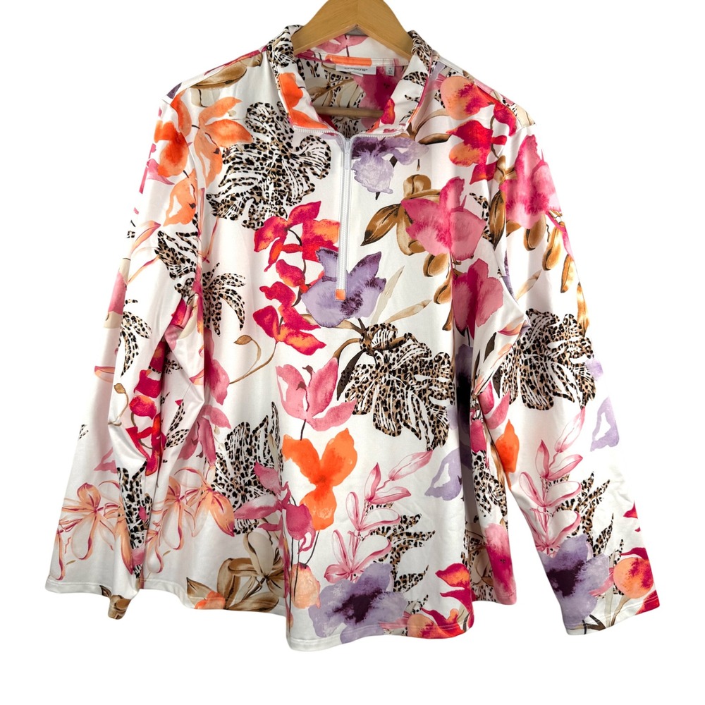 Chicos‎ Zenergy UPF Mockneck Golf top floral retro boho athleisure sz 20